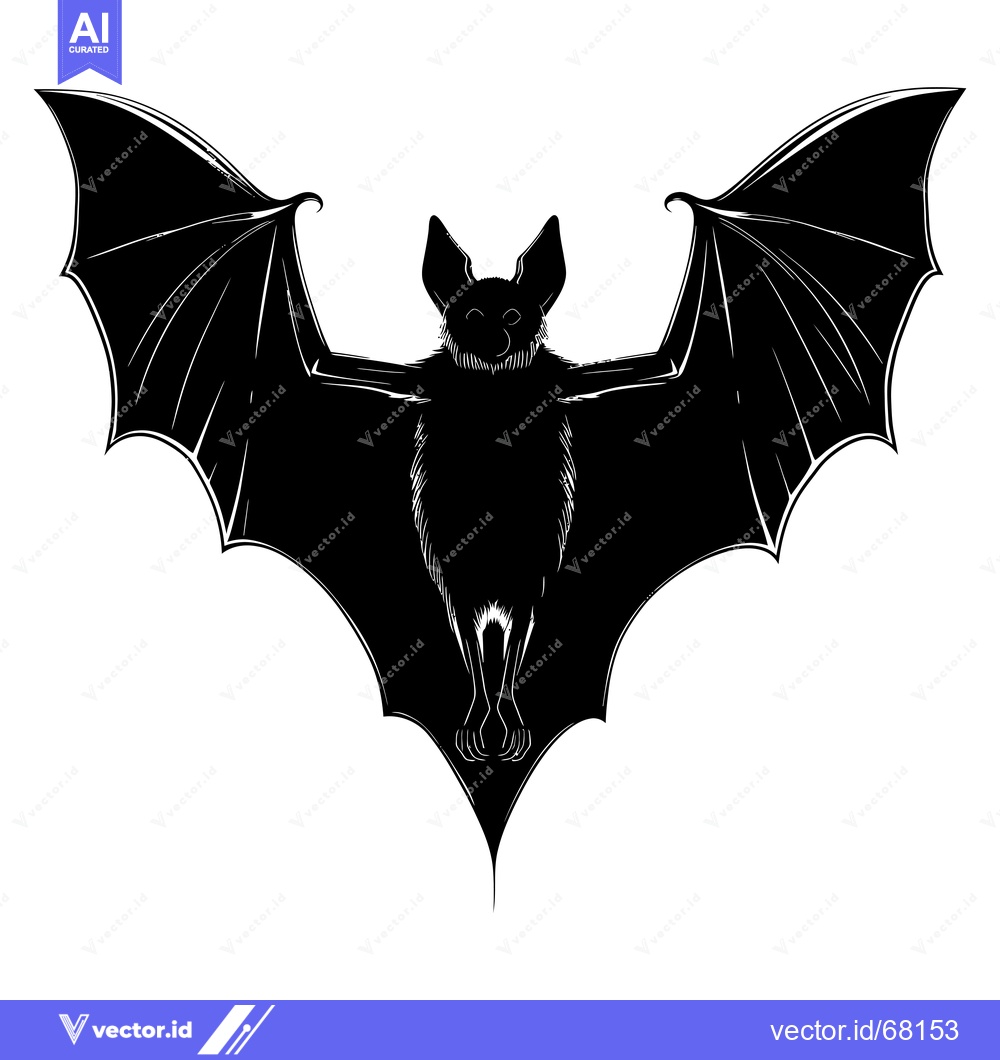 Premium Vector dari Black and White Silhouette of a Bat with Spread Wings