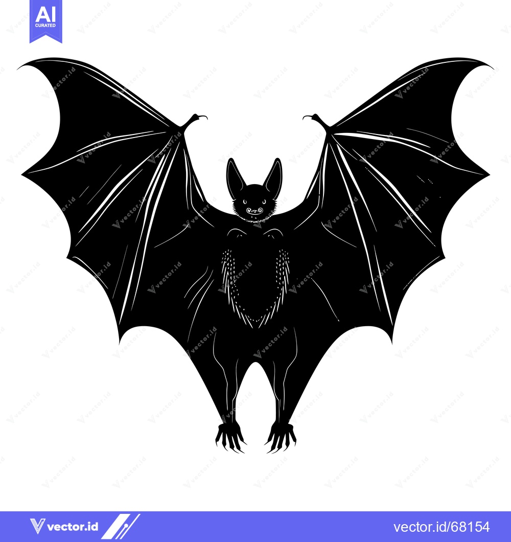 Premium Vector dari Black and white silhouette of a bat with wings spread wide