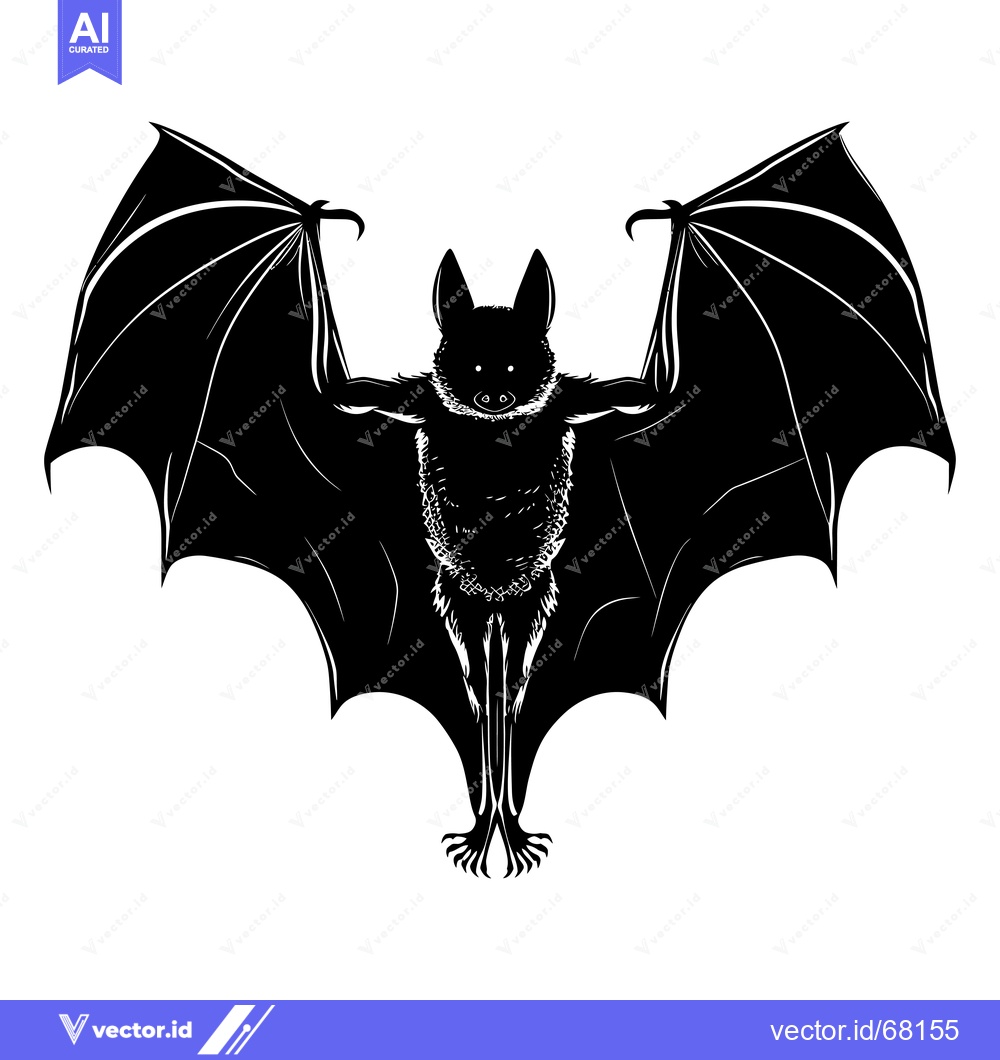 Premium Vector dari Black and white silhouette of a bat with outstretched wings