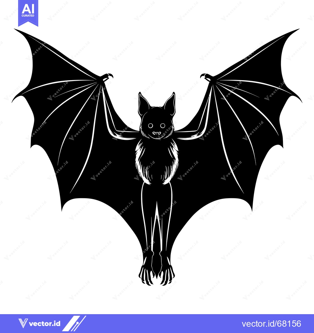 Premium Vector dari Black and White Silhouette of a Bat with Spread Wings