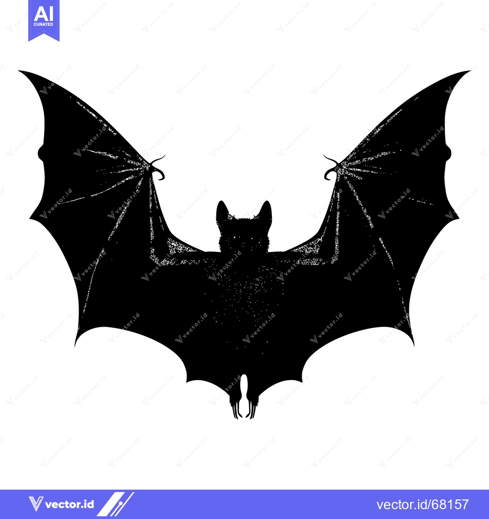 Premium Vector dari Black and White Silhouette of a Bat with Spread Wings