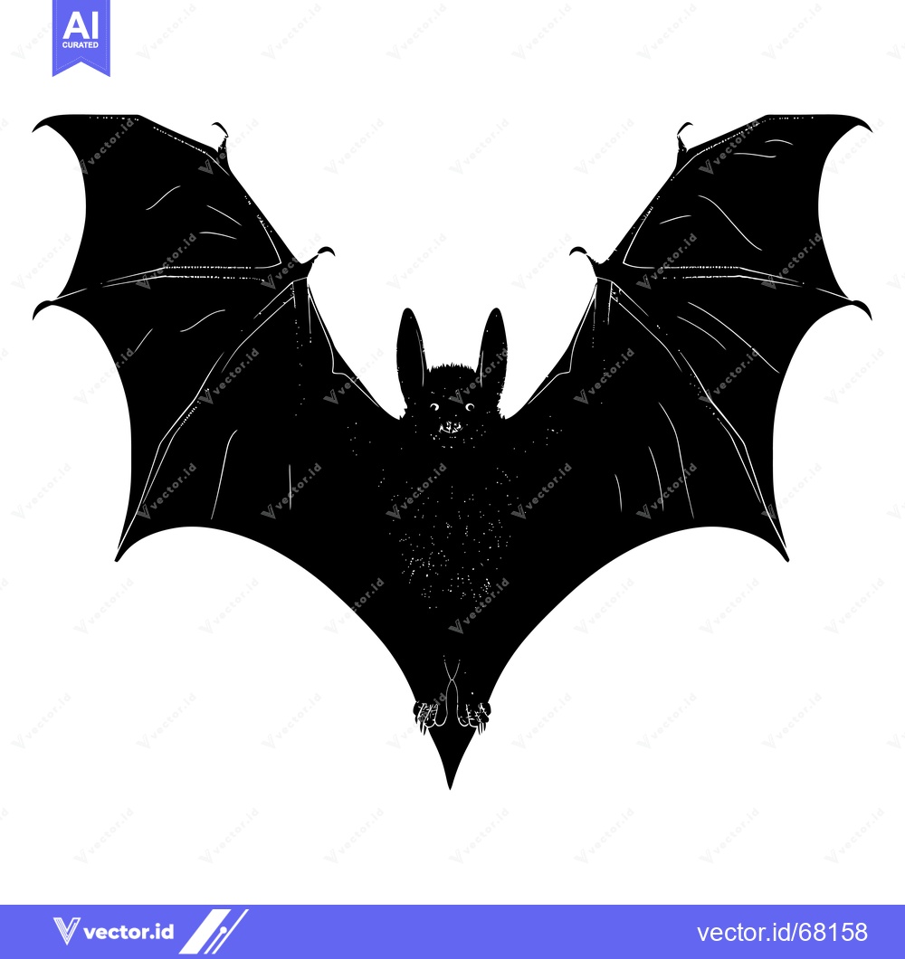 Premium Vector dari Black and white silhouette of a bat with spread wings