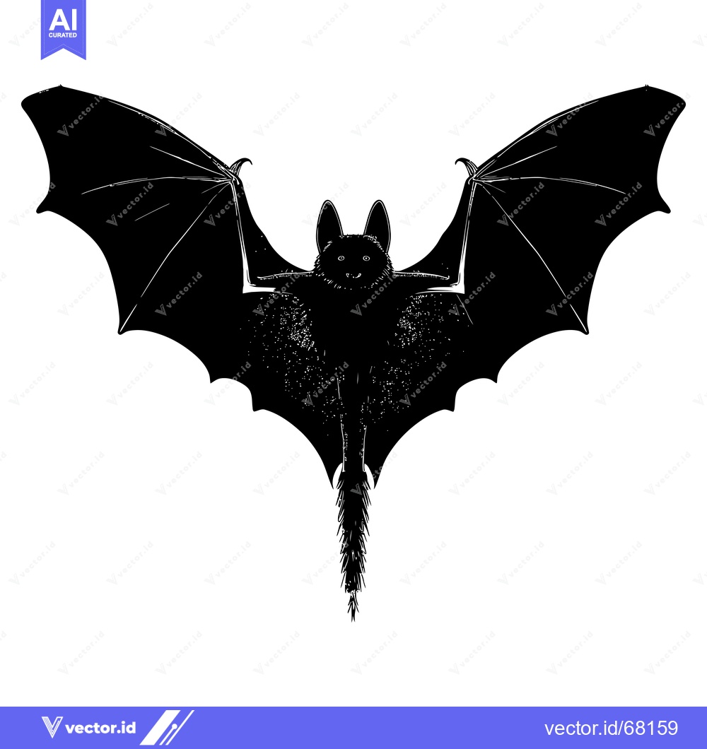 Premium Vector of Black and White Silhouette of a Bat with Spread Wings