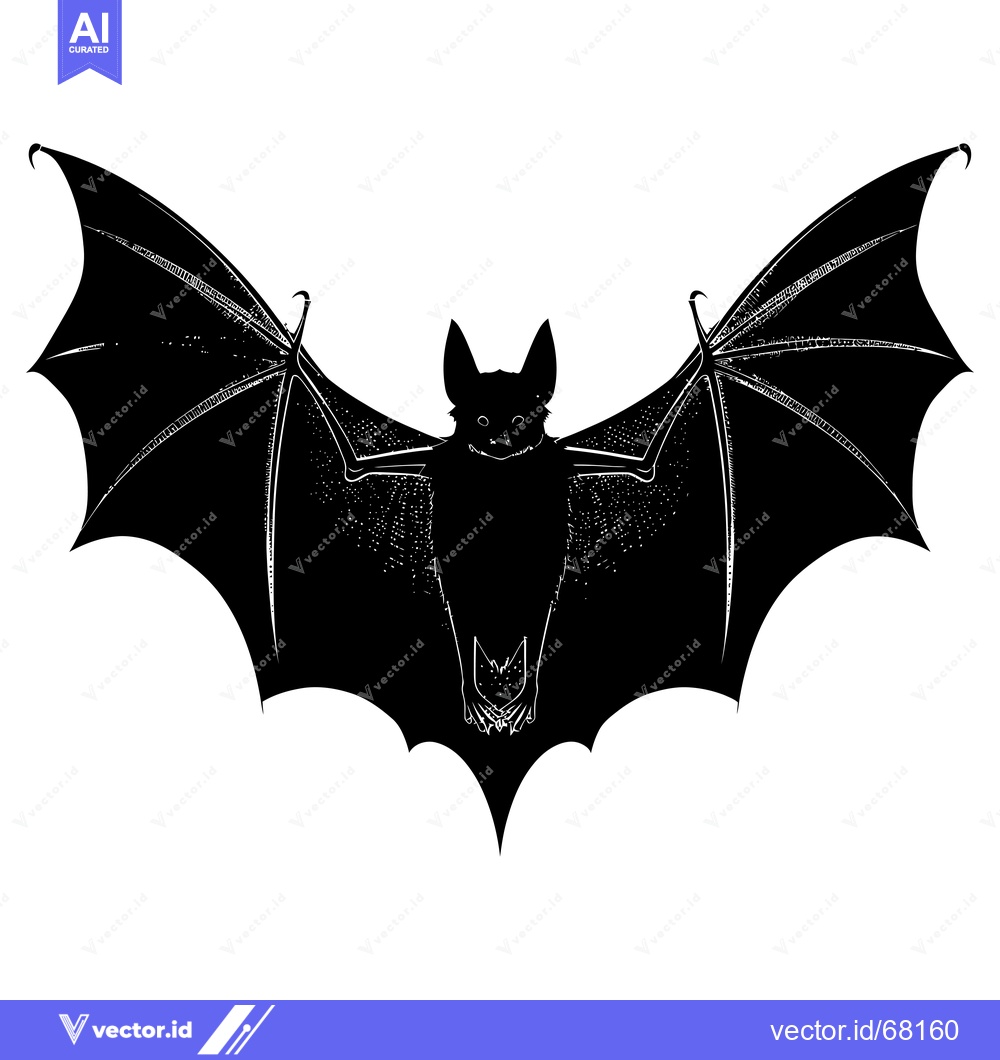 Premium Vector dari Black and White Illustration of a Bat with Spread Wings