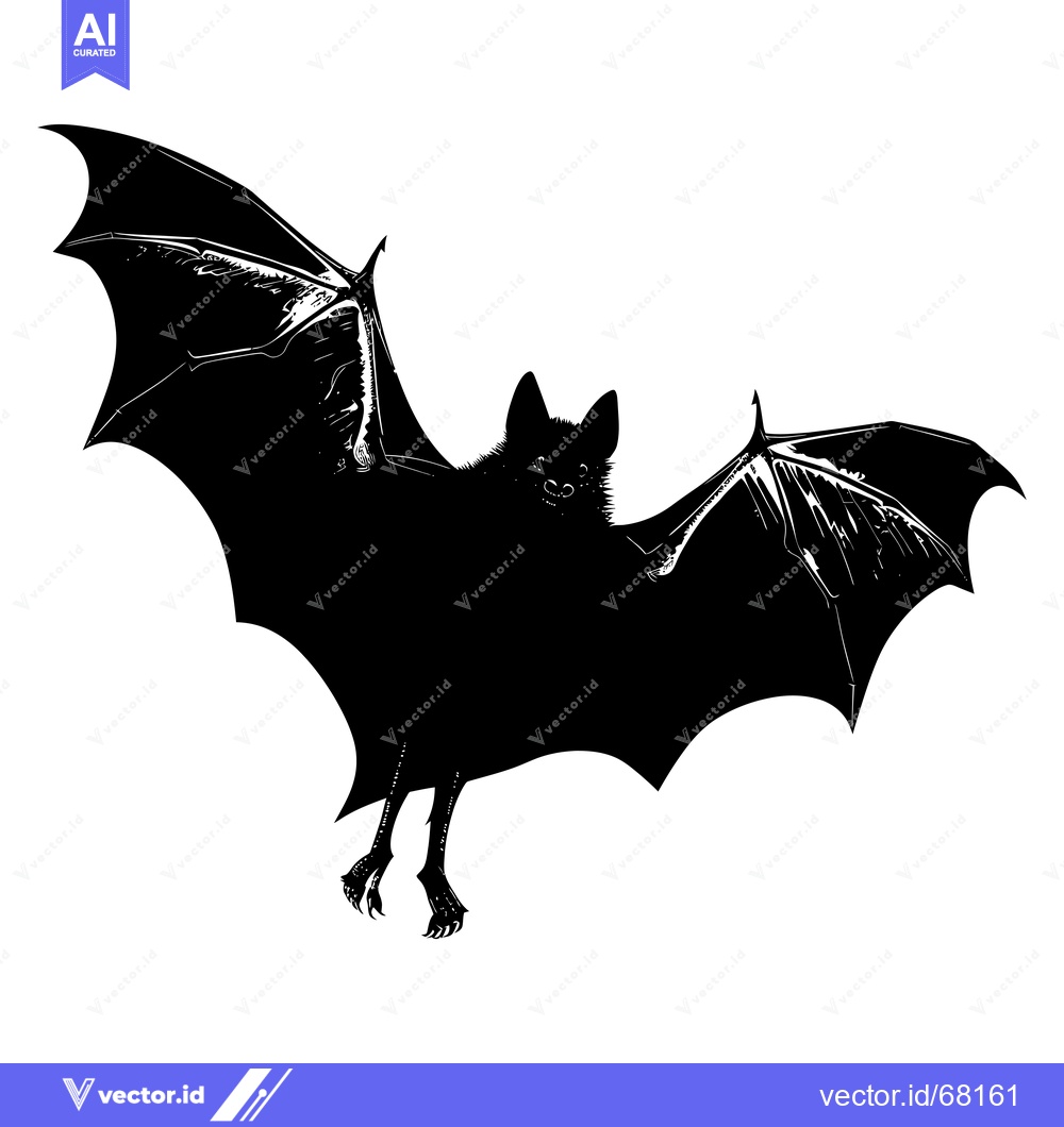 Premium Vector dari Black and White Silhouette of a Bat with Spread Wings