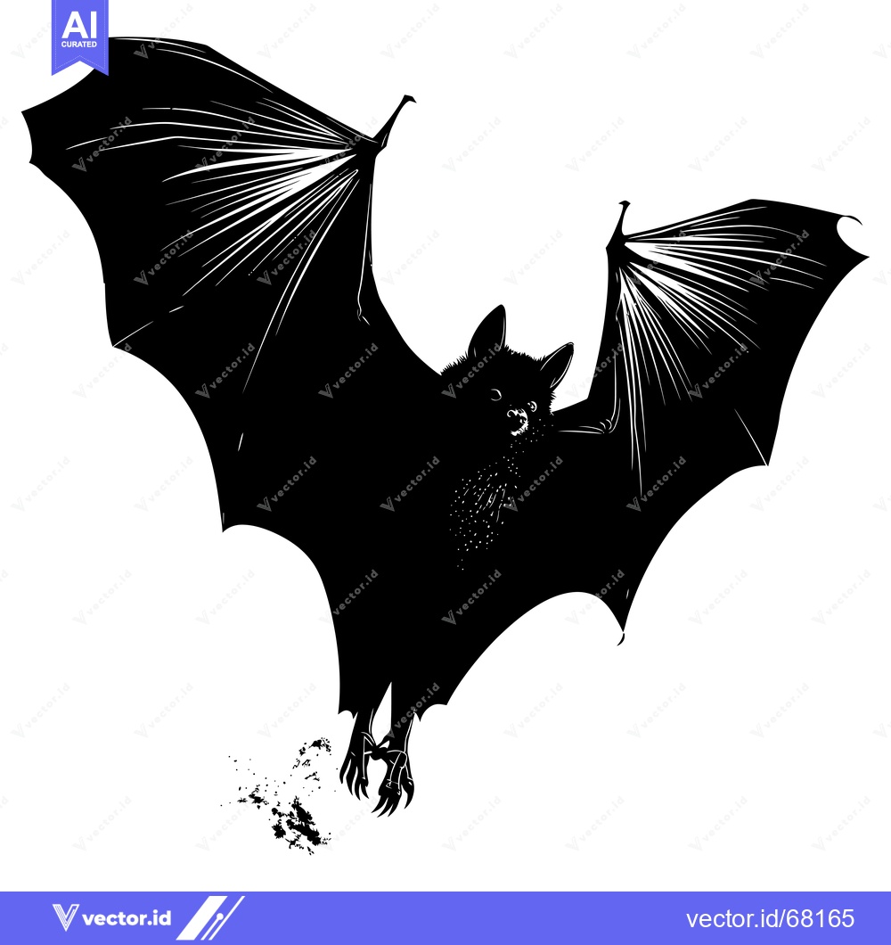 Premium Vector of Black and White Silhouette of a Bat with Spread Wings in Flight