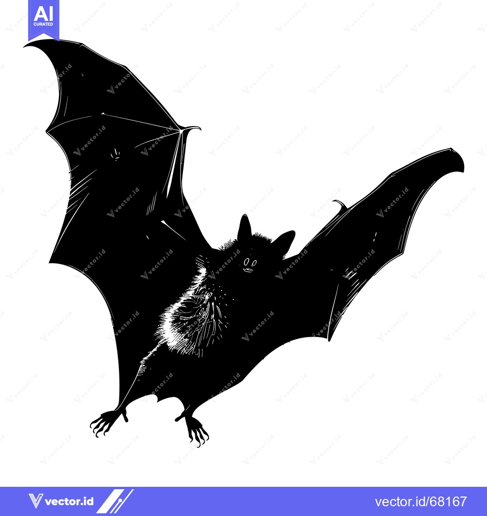 Premium Vector dari Black and white illustration of a bat in flight with wings spread