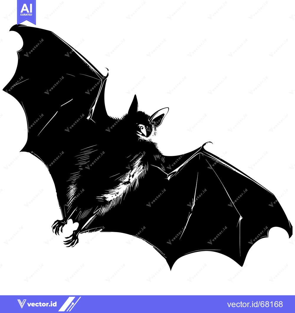 Premium Vector of A Black and White Illustration of a Bat in Flight