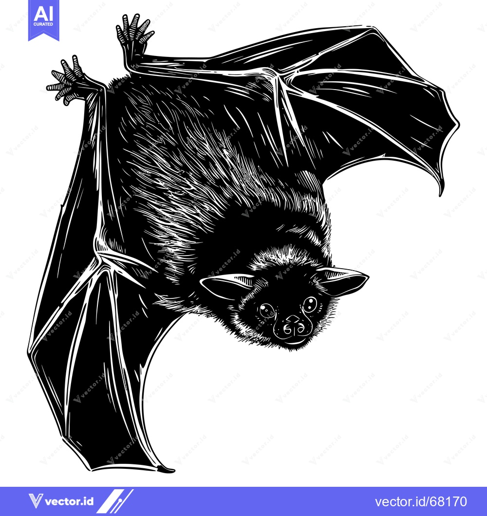 Premium Vector dari Black and White Line Art Illustration of a Bat