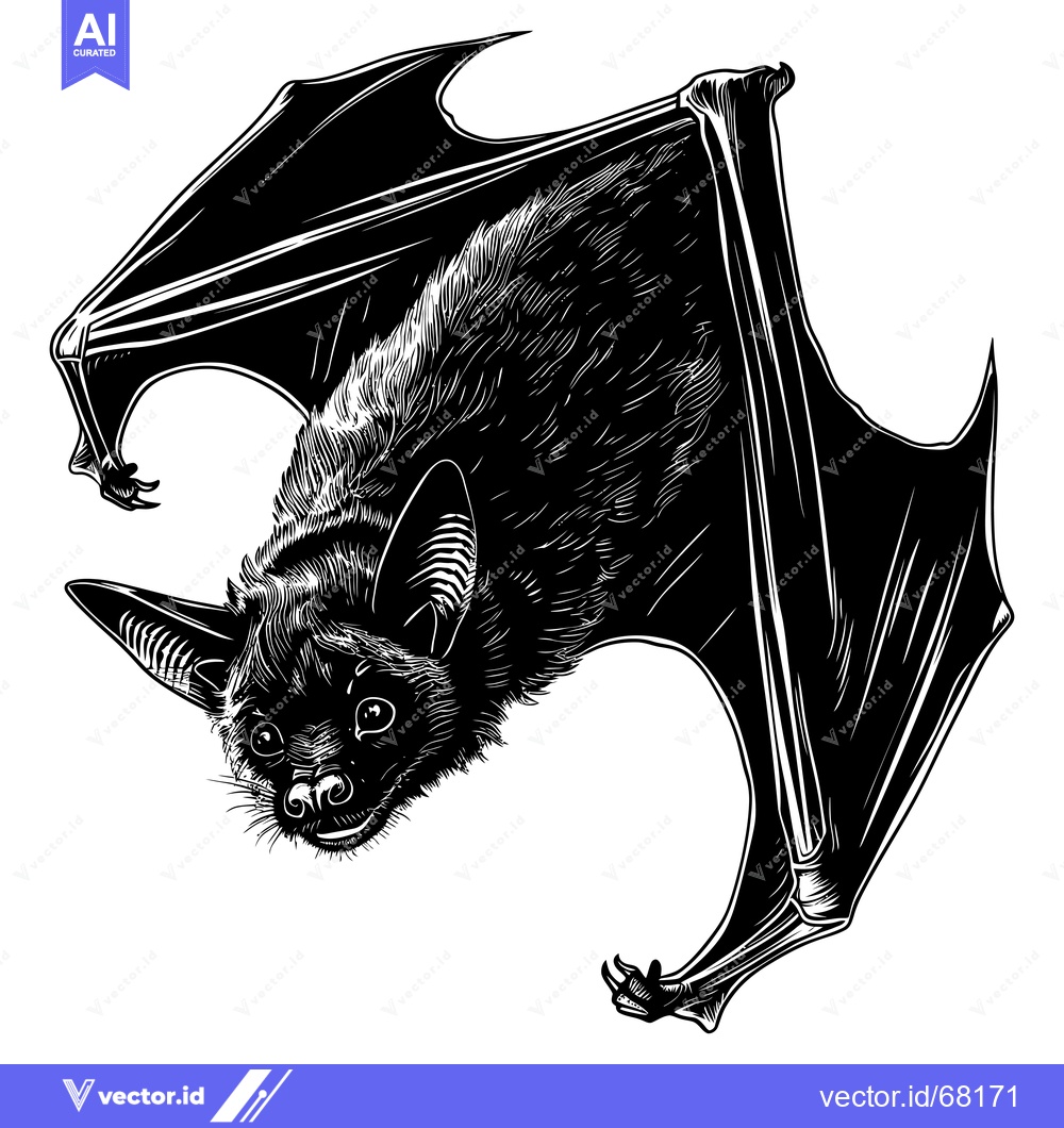 Premium Vector dari Black and White Illustration of a Bat with Spread Wings