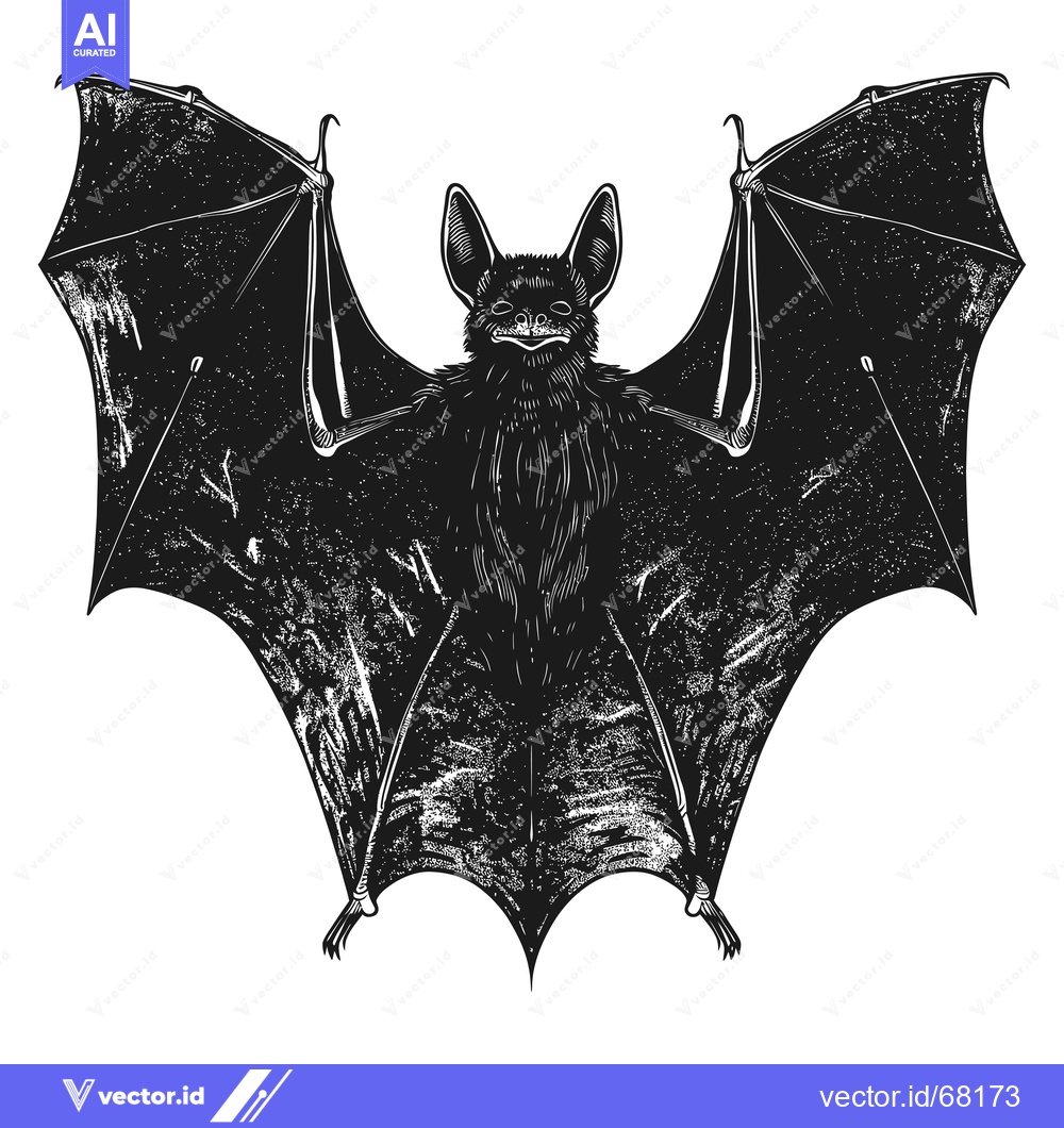 Premium Vector dari Black and white illustration of a bat with outstretched wings
