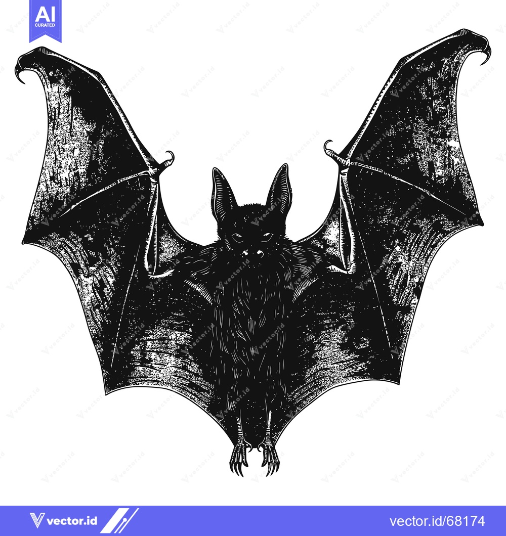 Premium Vector dari A Black and White Illustration of a Bat with Spread Wings