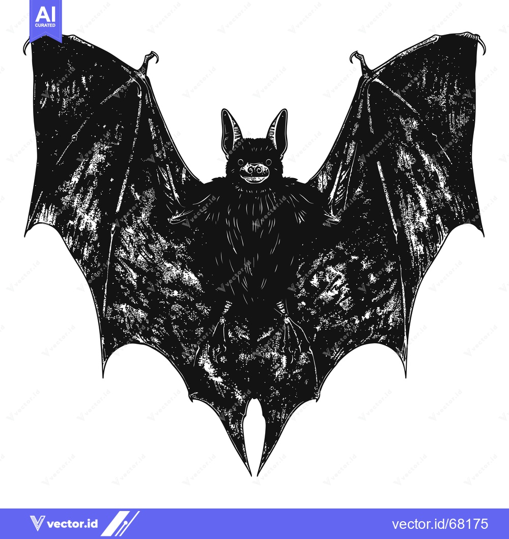 Premium Vector dari Black and White Illustration of a Bat with Spread Wings