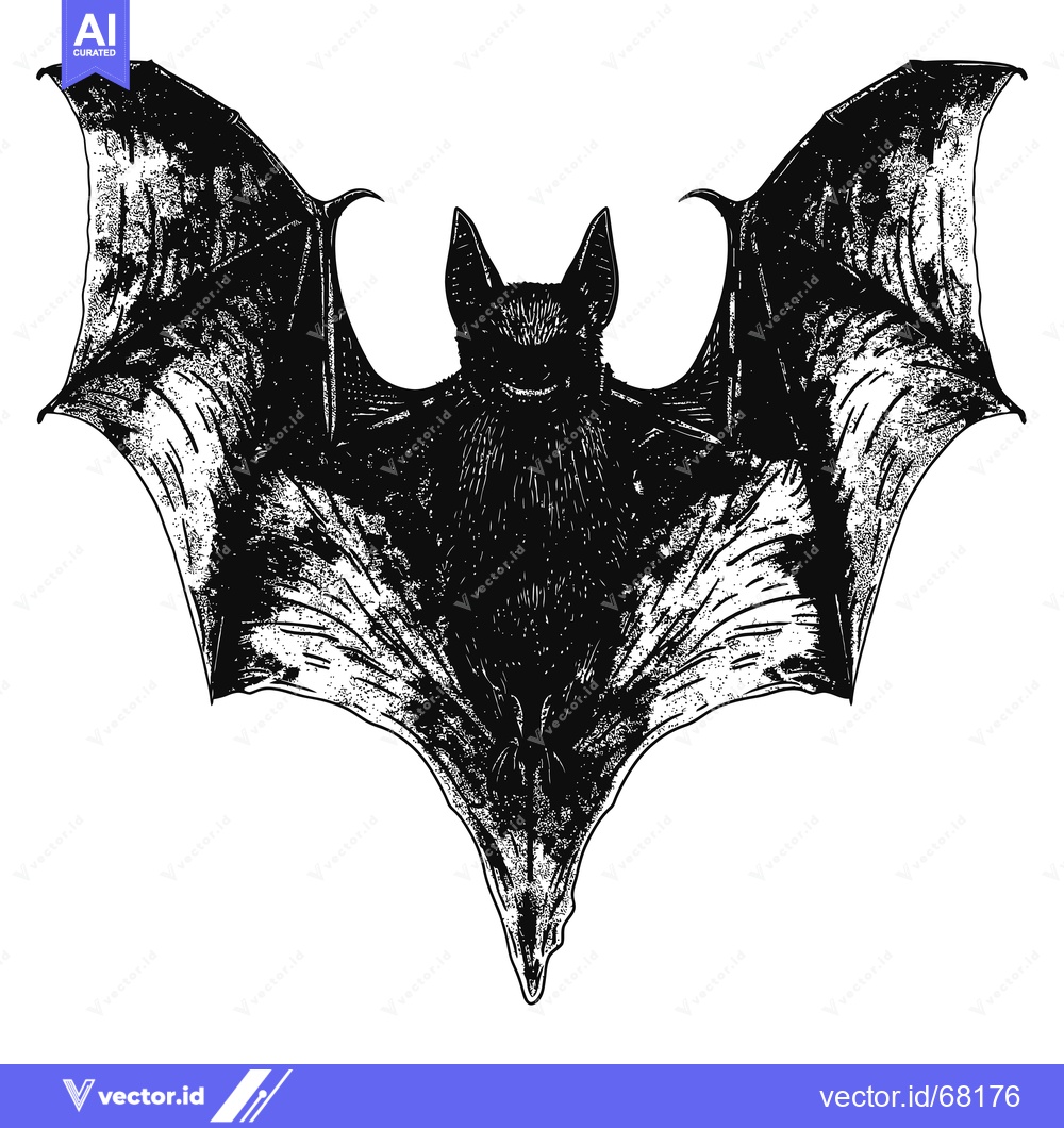 Premium Vector dari Black and White Illustration of a Bat with Spread Wings