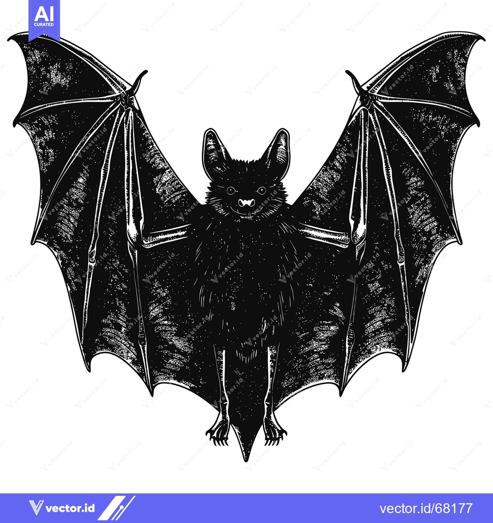Premium Vector dari Black and White Illustration of a Bat with Spread Wings
