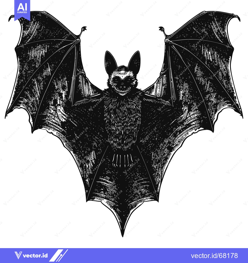Premium Vector dari Black and White Illustration of a Bat with Spread Wings