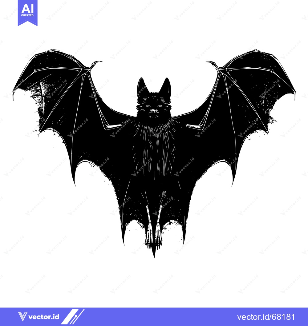 Premium Vector dari Black and White Silhouette of a Bat with Spread Wings