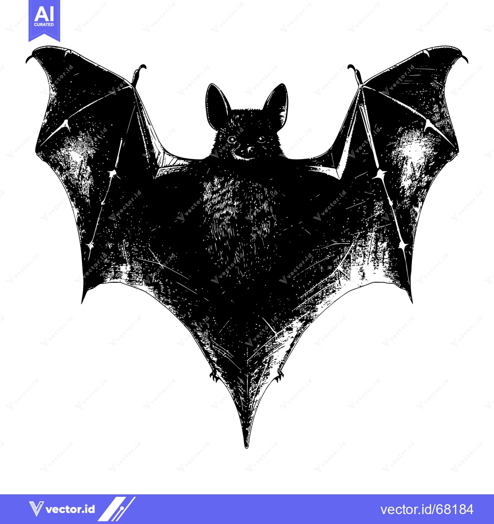 Premium Vector of Black and White Silhouette of a Bat with Spreads Wings