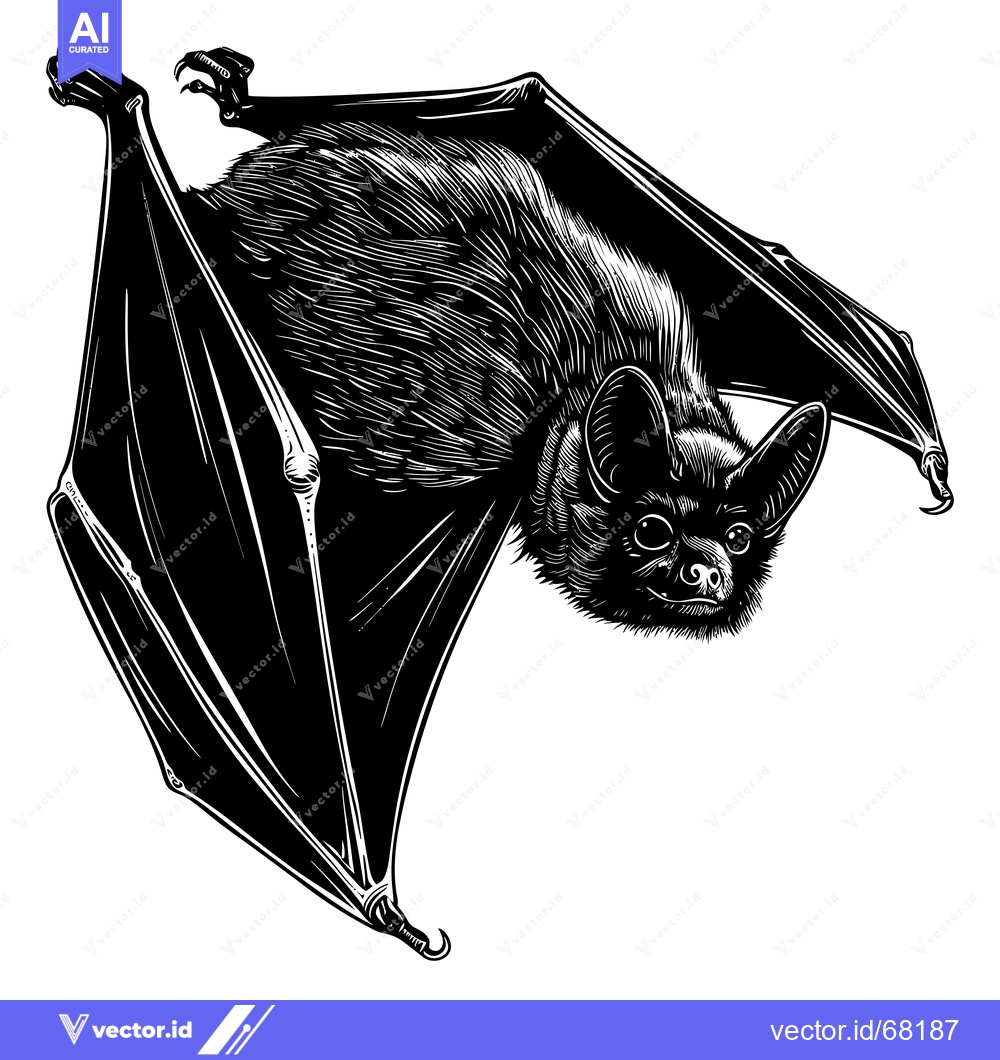 Premium Vector of Black and White Illustration of a Bat with Spread Wings