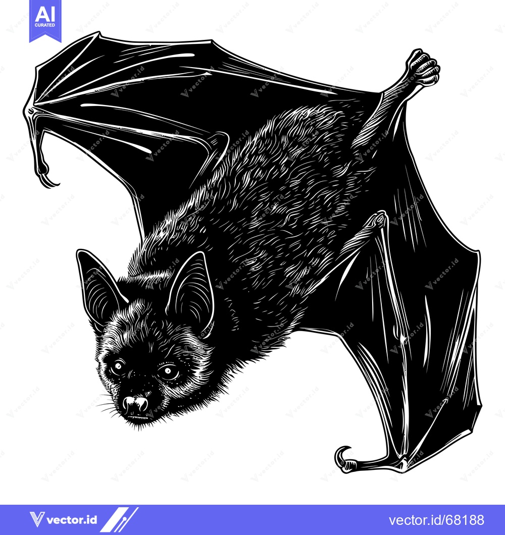 Premium Vector dari Black and White Line Art Illustration of a Bat Hanging Upside Down