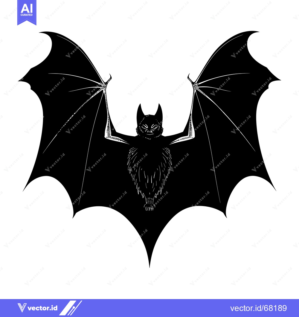Premium Vector dari Black and White Silhouette of a Bat with Spread Wings