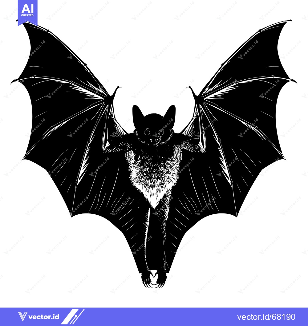 Premium Vector dari Black and white illustration of a bat with its wings spread