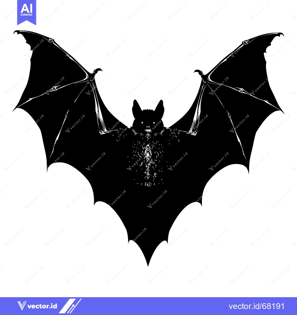Premium Vector of Black and White Silhouette of a Bat with Spread Wings
