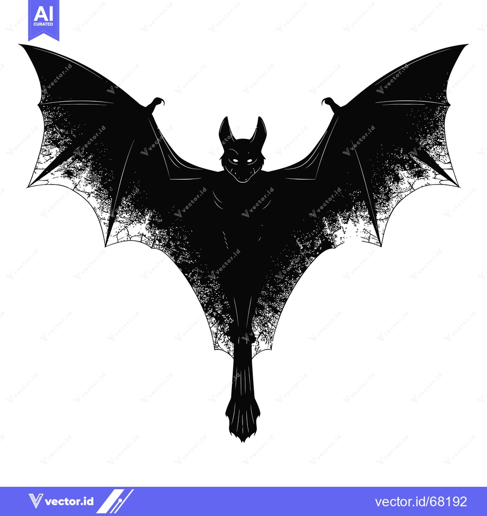 Premium Vector of Black and white silhouette of a bat with spread wings