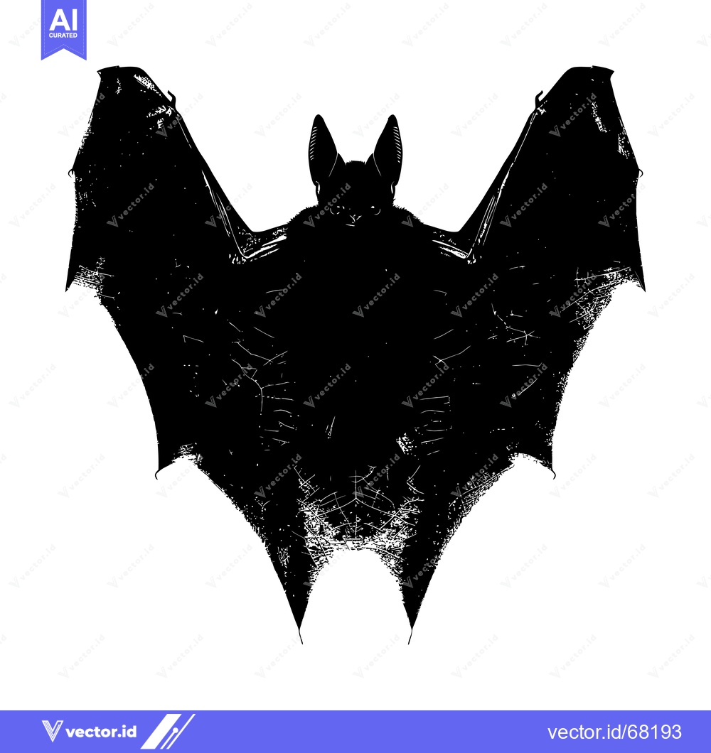Premium Vector dari Black and White Silhouette of a Bat with Spread Wings