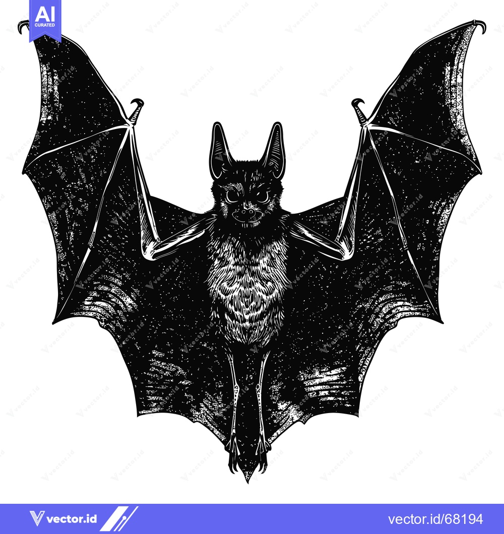 Premium Vector dari Black and White Illustration of a Bat with Spread Wings