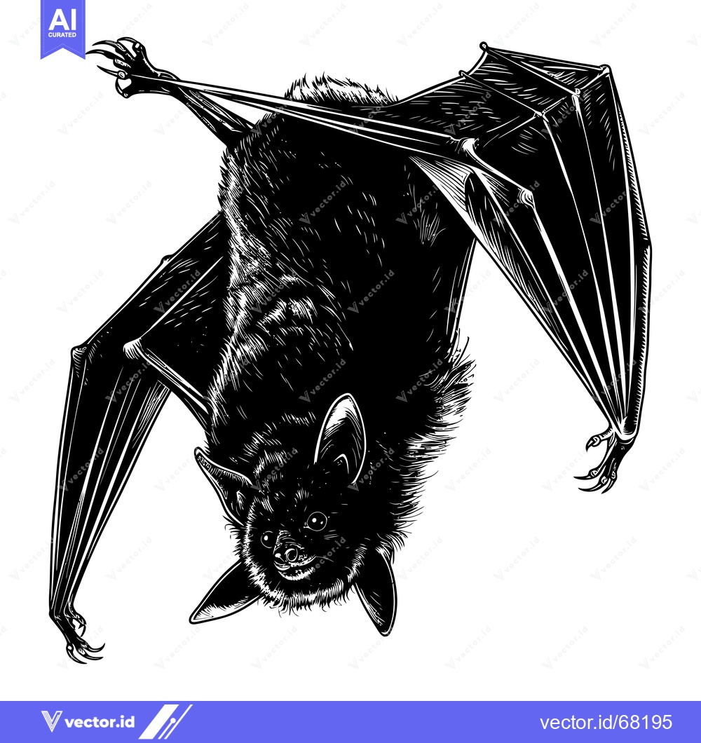 Premium Vector dari Black and White Illustration of a Bat Hanging Upside Down