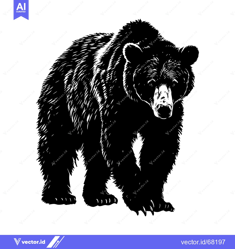 Premium Vector dari A Black and White Illustration of a Standing Bear