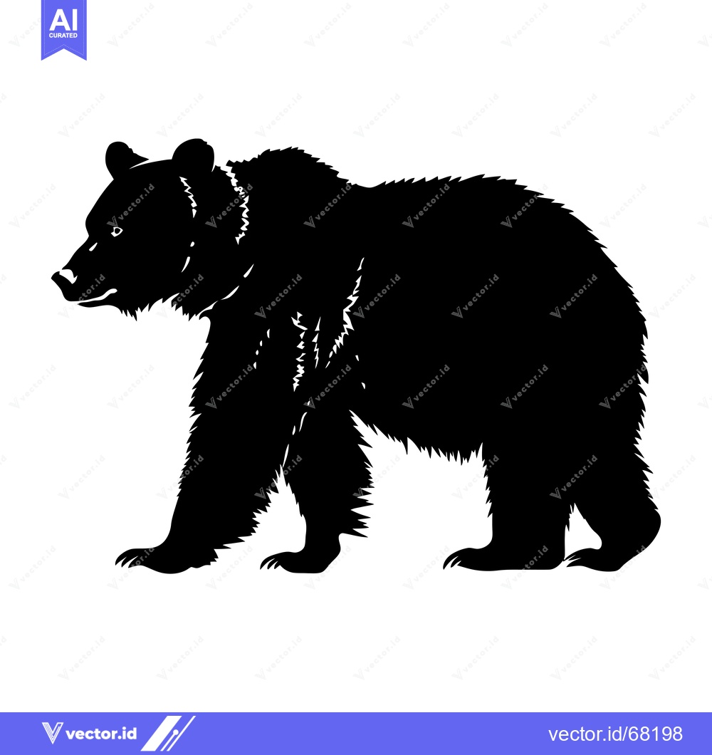 Premium Vector dari Black and White Silhouette of a Bear Standing
