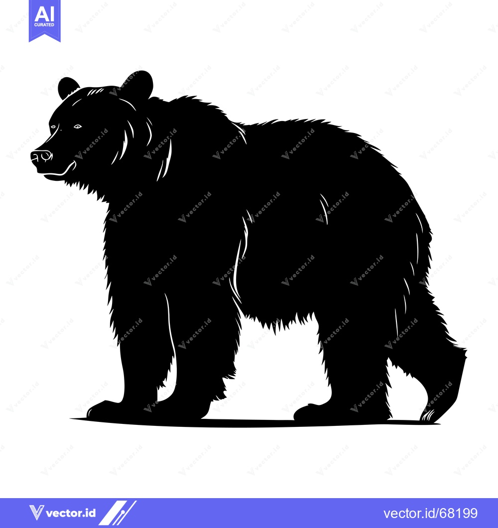 Premium Vector of Black and White Silhouette of a Bear Standing