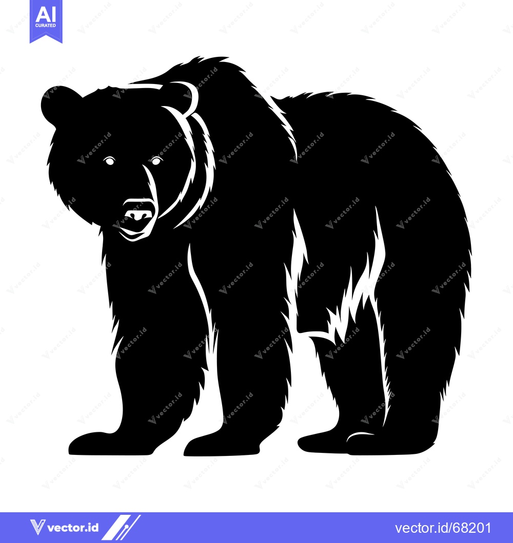Premium Vector of A Detailed Black Silhouette of a Standing Bear