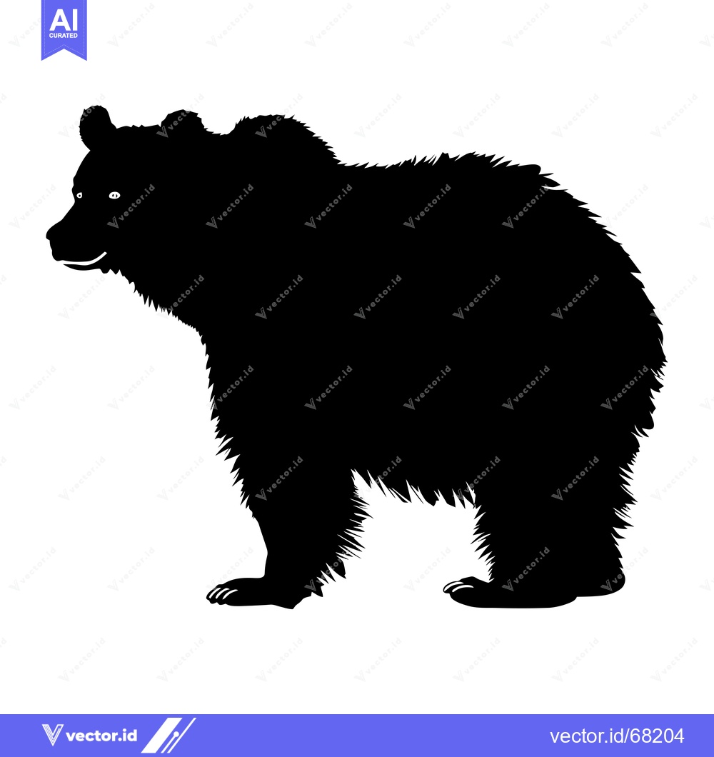 Premium Vector of A Black Silhouette of a Grizzly Bear with Fur