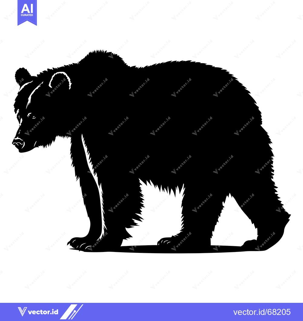 Premium Vector dari Black and White Silhouette of a Grizzly Bear Standing