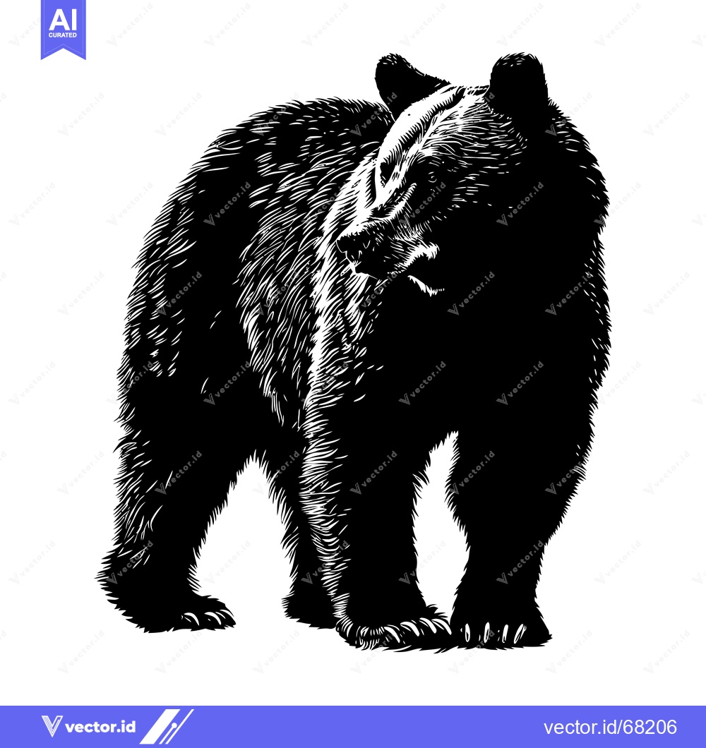 Premium Vector dari Black and White Line Art Illustration of a Grizzly Bear