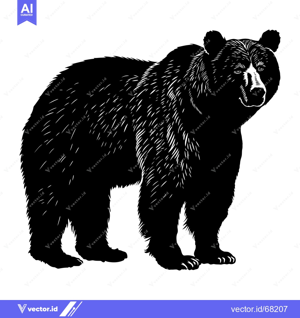 Premium Vector dari A Black and White Illustration of a Bear Standing on a White Backgroun