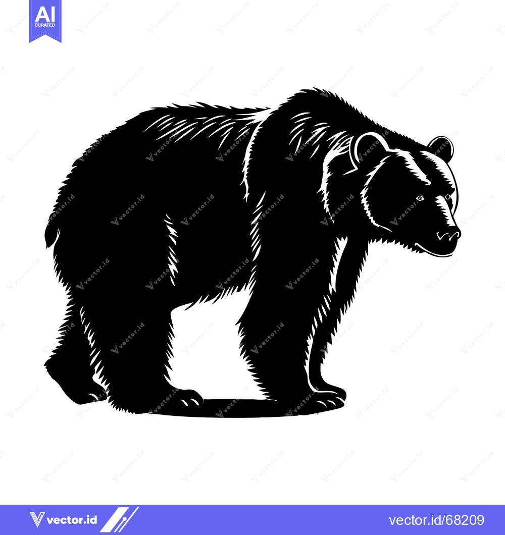 Premium Vector dari Black and White Silhouette of a Grizzly Bear Standing