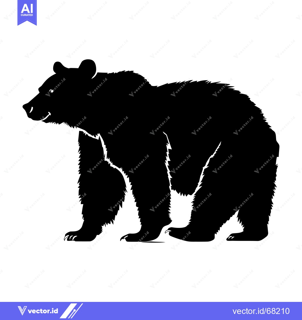 Premium Vector of Black and White Silhouette of a Grizzly Bear Standing