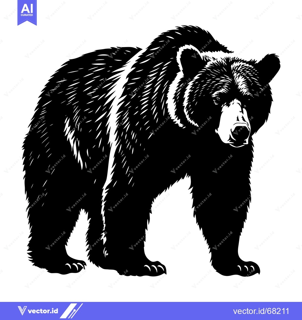 Premium Vector dari Black and White Silhouette of a Grizzly Bear Standing