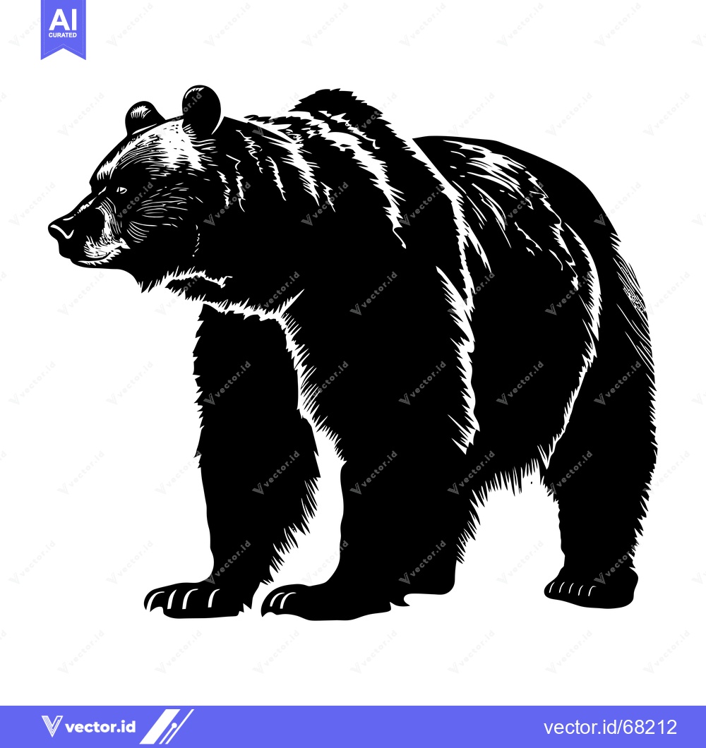 Premium Vector dari Black and White Illustration of a Standing Bear