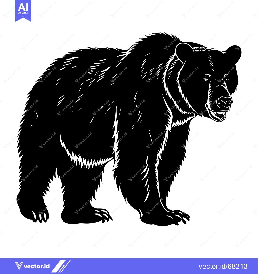 Premium Vector of Black and White Silhouette of a Grizzly Bear