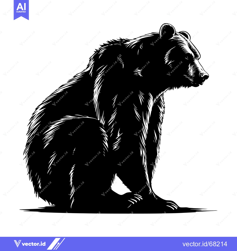 Premium Vector of A Black and White Illustration of a Sitting Bear