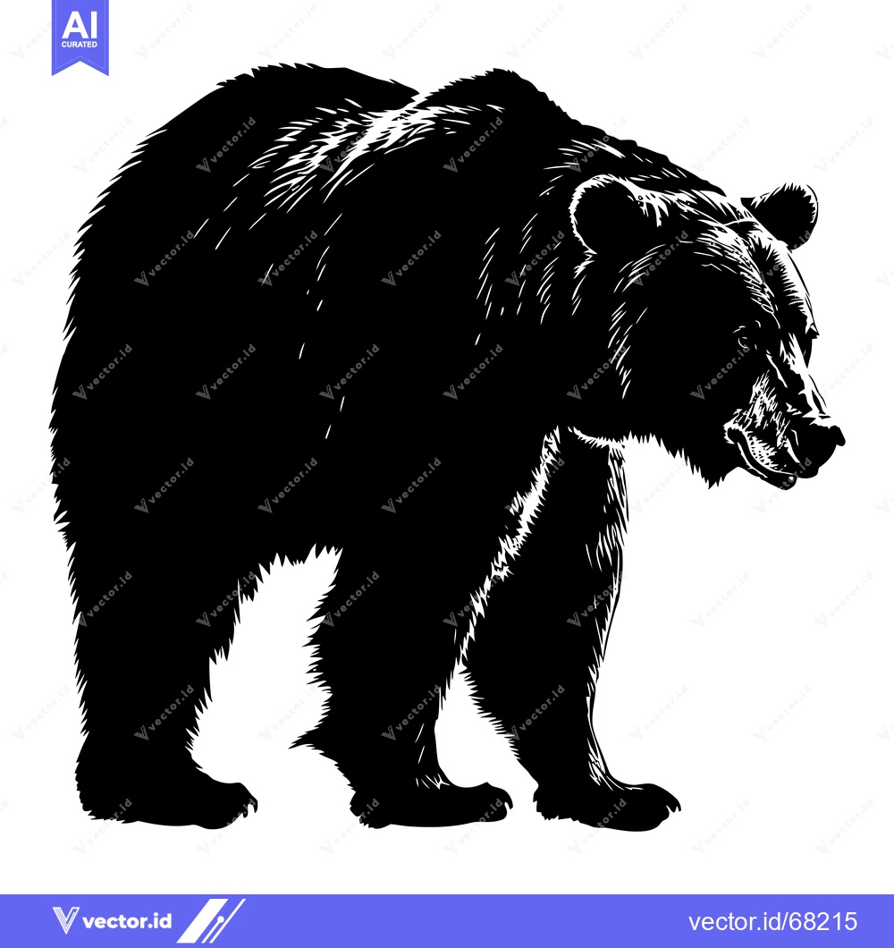 Premium Vector of Black and White Silhouette of a Grizzly Bear Standing