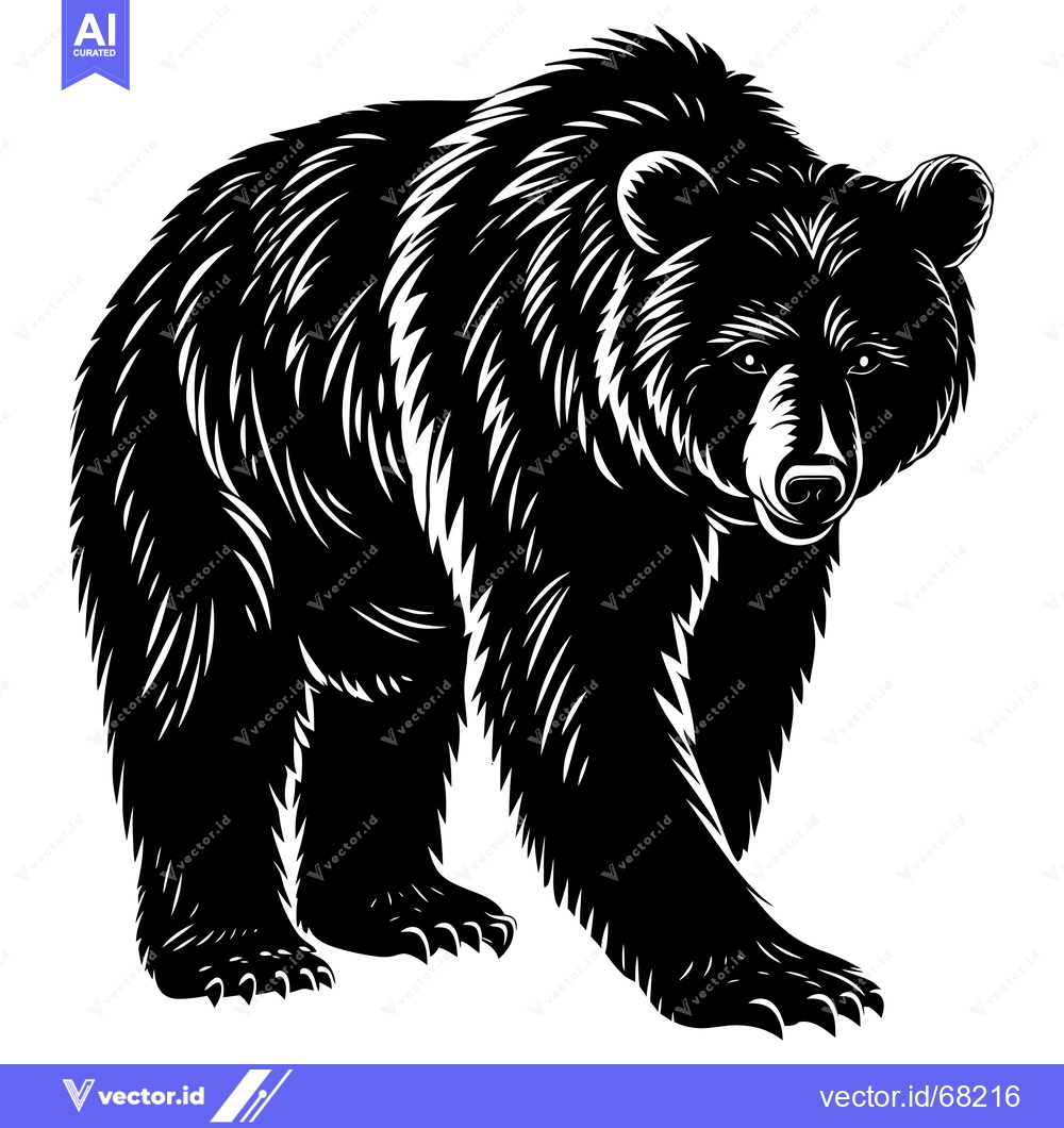 Premium Vector dari Black and White Illustration of a Grizzly Bear