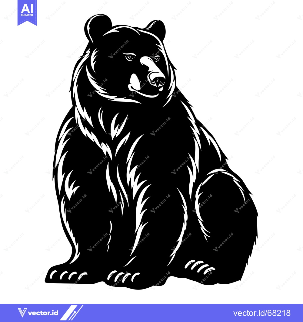 Premium Vector dari Black and White Silhouette of a Sitting Bear