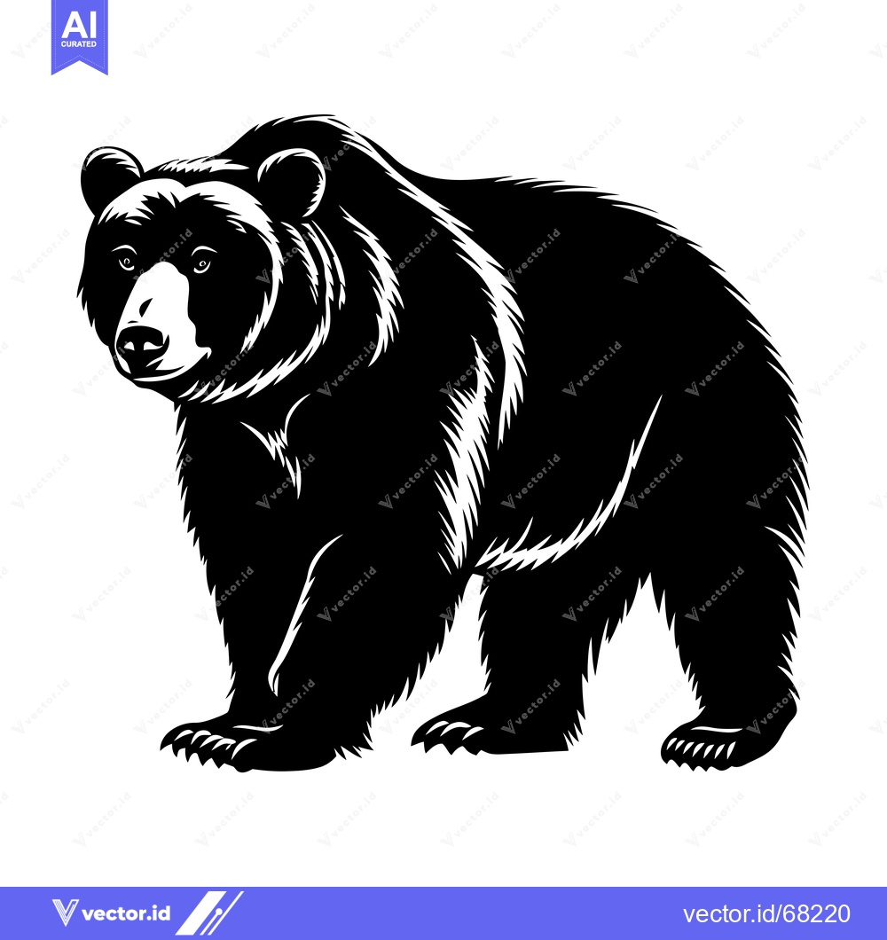 Premium Vector of Black and White Illustration of a Standing Bear