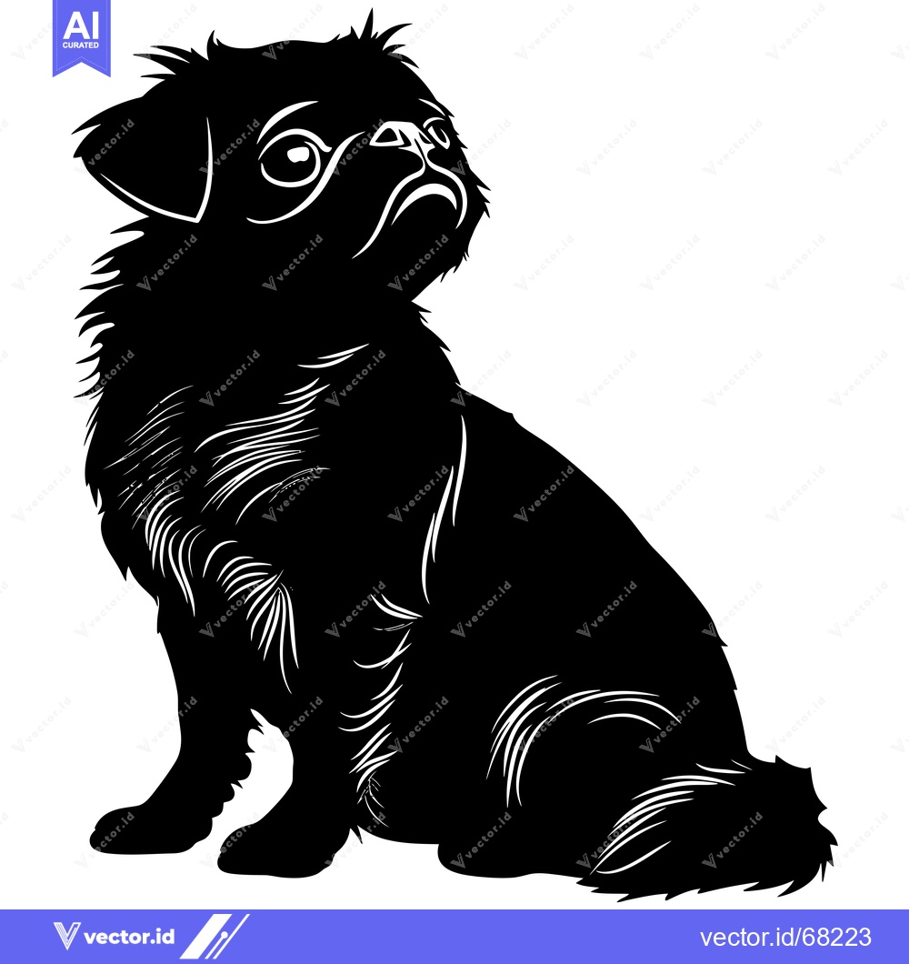 Premium Vector dari Black and White Silhouette of a Sitting Pekingese Dog